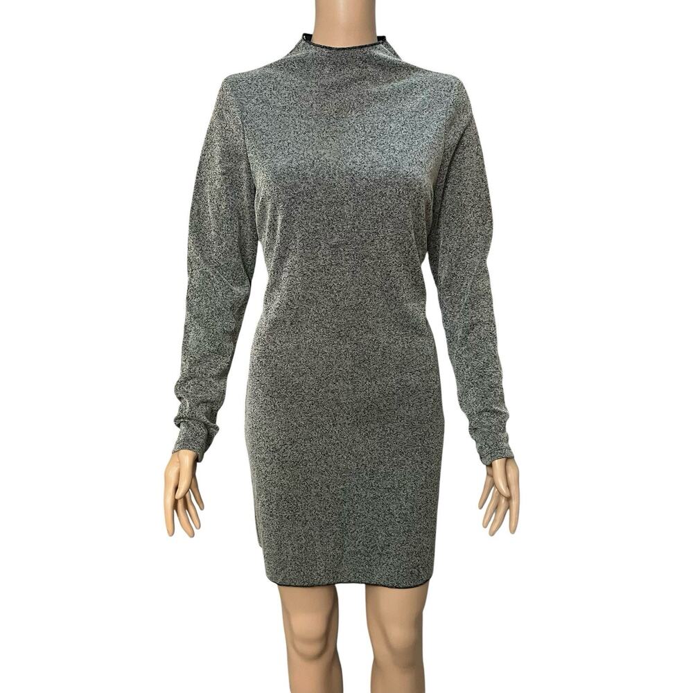 Mango Zip Knitted Dress Size 8 Mini Long Sleeve Mock Neck Preppy Fitted Straight